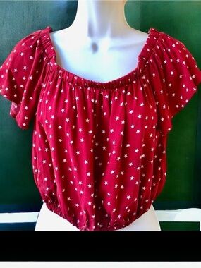 Love Fire Red Stars Crop Top Womens Medium AS IS